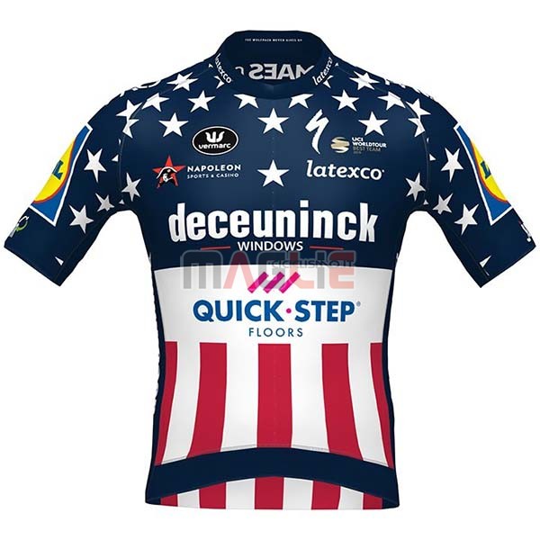 Maglia Deceuninck Quick Step Campione USA Manica Corta 2020 Blu